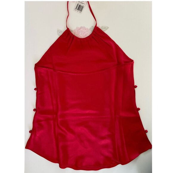 ( New WT ) Lingerie Silk Floral Halter Top Knot buttons Jewel Red - Size XS - Picture 2 of 12